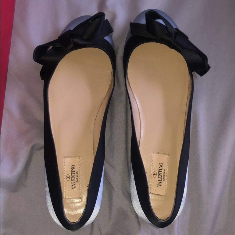Valentino Garavani Black and Silver Flats